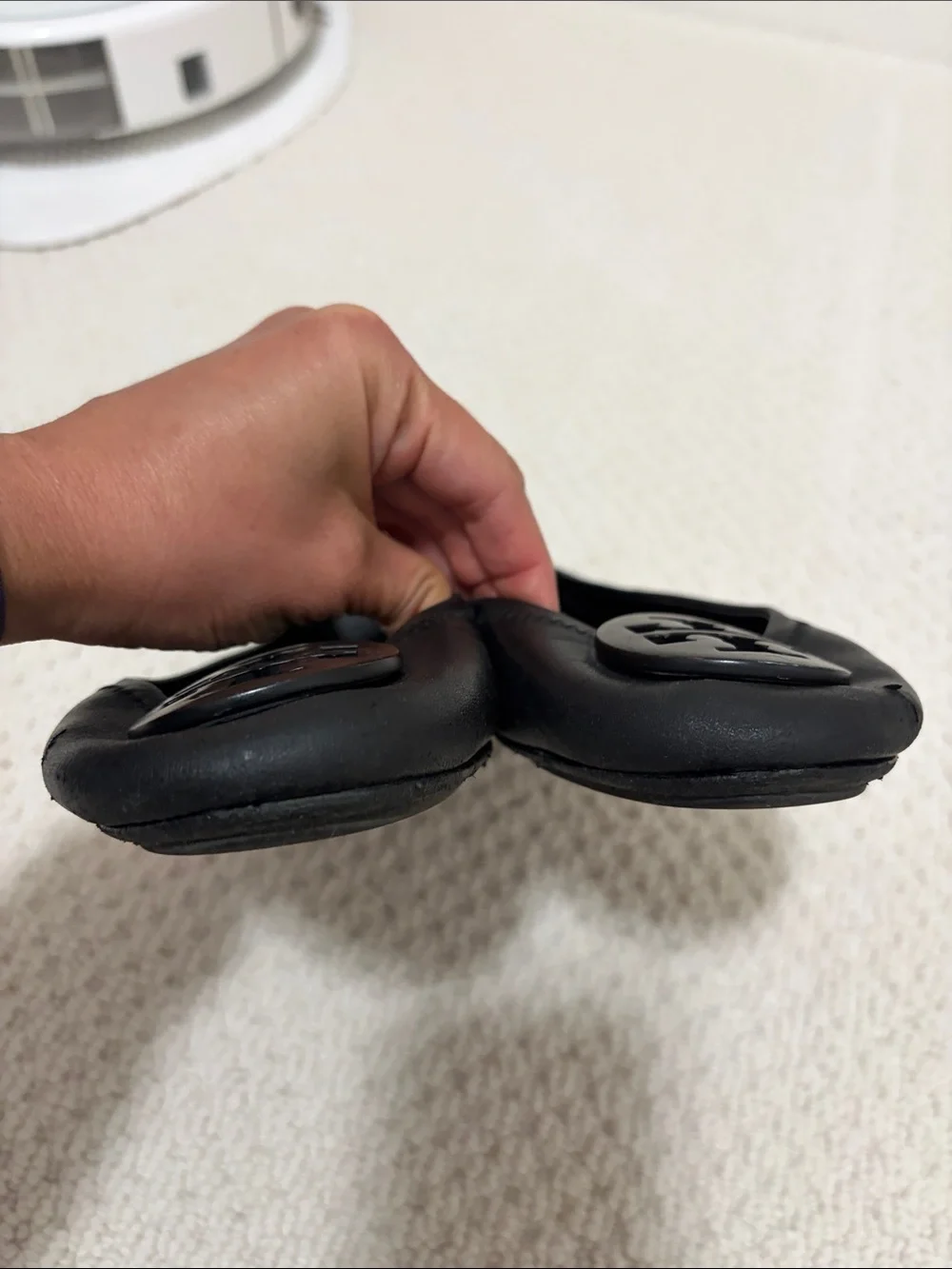 Tory Burch Minnie black leather travel ballet flats 8.5